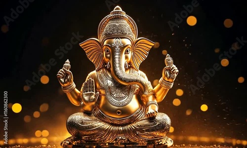 Golden idol of Lord Ganesha on a dark background