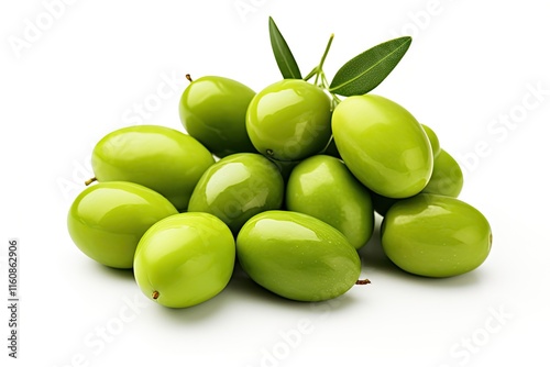 Wallpaper Mural Delicious green olives with leaves isolated on white background Torontodigital.ca
