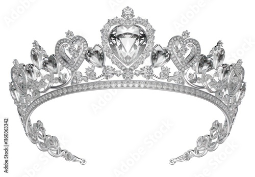 Elegant silver tiara with precious stones.