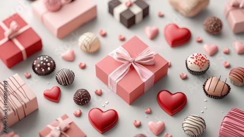 Charming Valentine's Day Scene with Heart-Shaped Chocolates and Gifts
