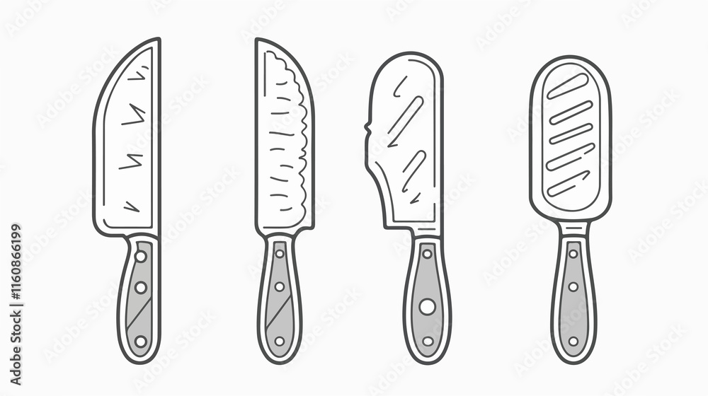 Bread Knife Outline Icons Vector Illustration Bread Knife Outline Icons Vector Illustration