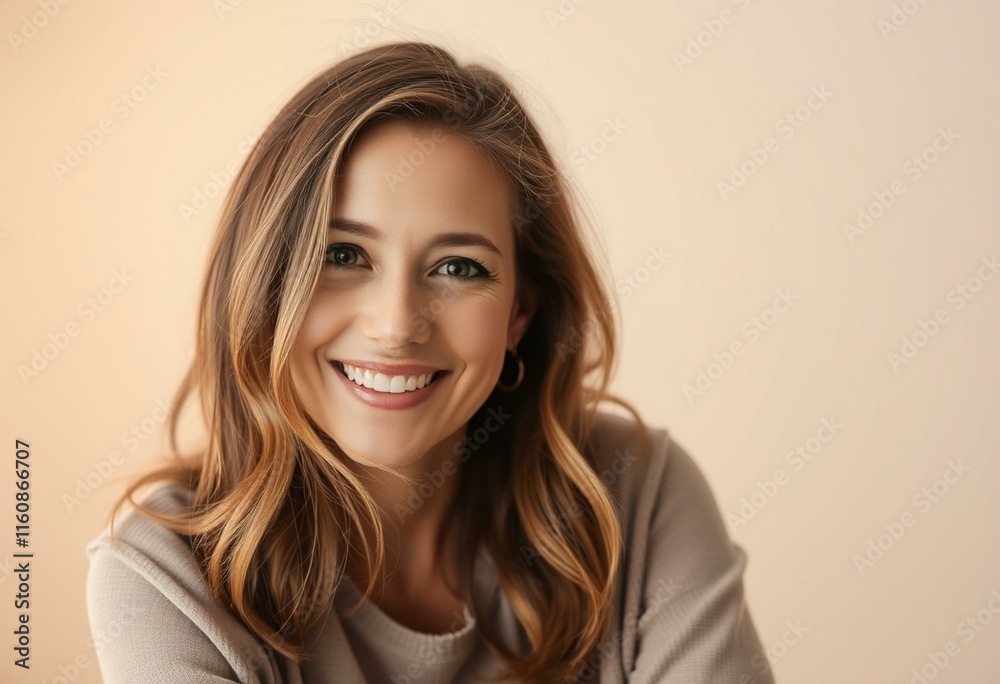 Obraz premium Portrait of a happy, 35-year-old female with a gentle smile