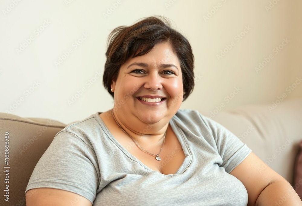 Portrait of a happy overweight female with a warm smile Portrait of a happy overweight female with a warm smile