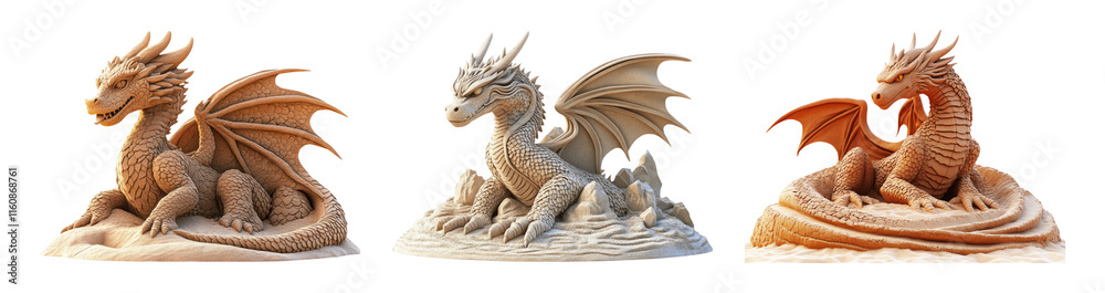 Fototapeta premium Fantasy Dragon Sculpture Collection on Transparent Background