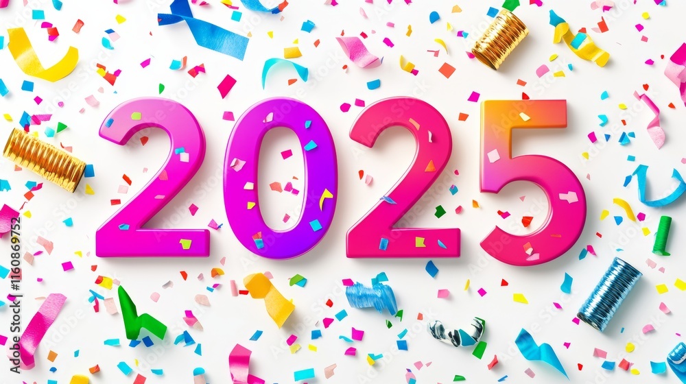 Fototapeta premium Happy New Year 2025. Modern colorful lettering design. Bright color numbers on white background.