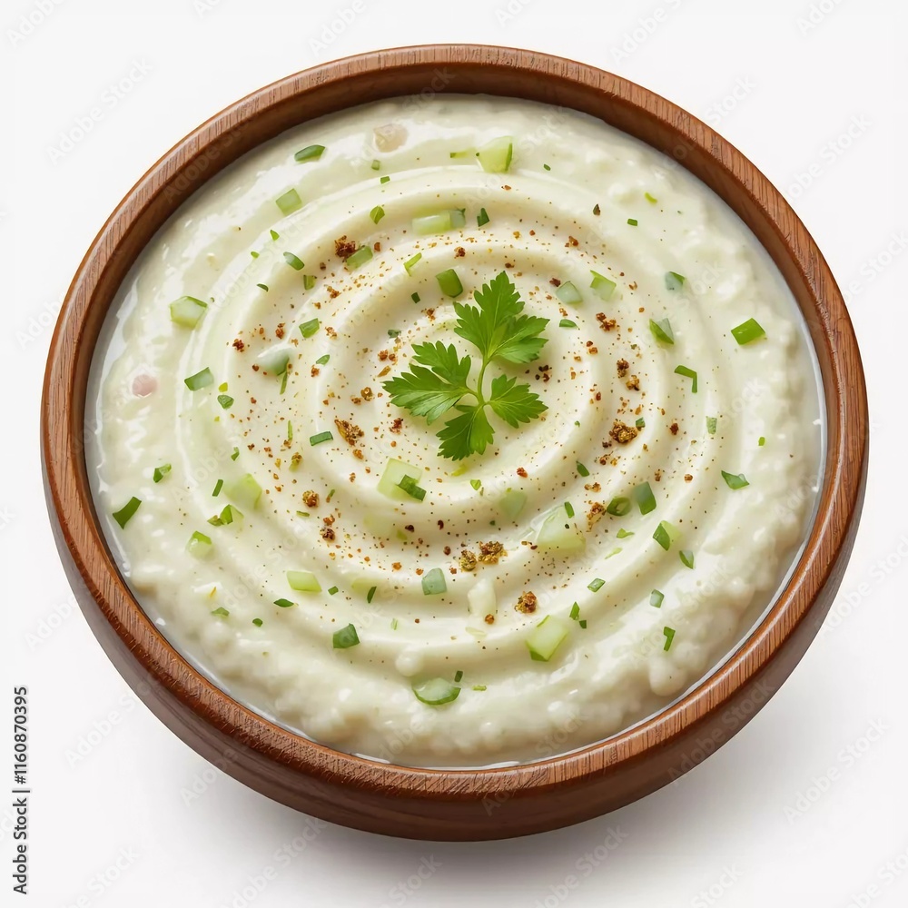 Creamy Appetizer:  A Bowl of Delectable White Dip with Fresh Herbs