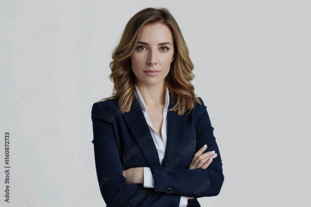 Confident Caucasian businesswoman CEO in formal wear with crossed arms Confident Caucasian businesswoman CEO in formal wear with crossed arms