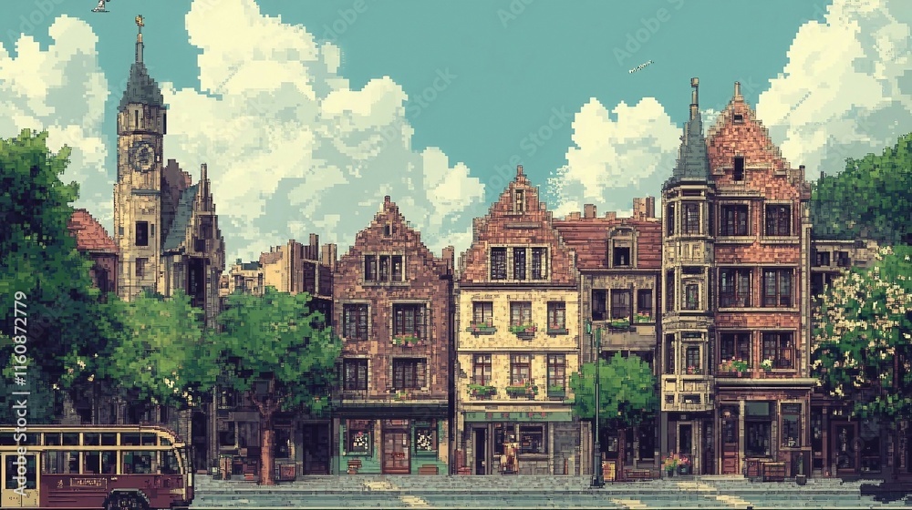 Obraz premium Pretty classic town pixel art