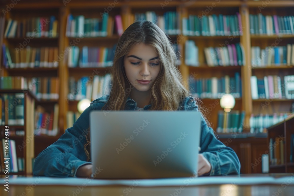 Young female student learning online with laptop before lectures. Young female student learning online with laptop before lectures.