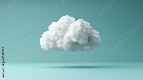 A minimalistic 3D floating cloud sculpture on a soft teal background, symbolizing simplicity and creativity