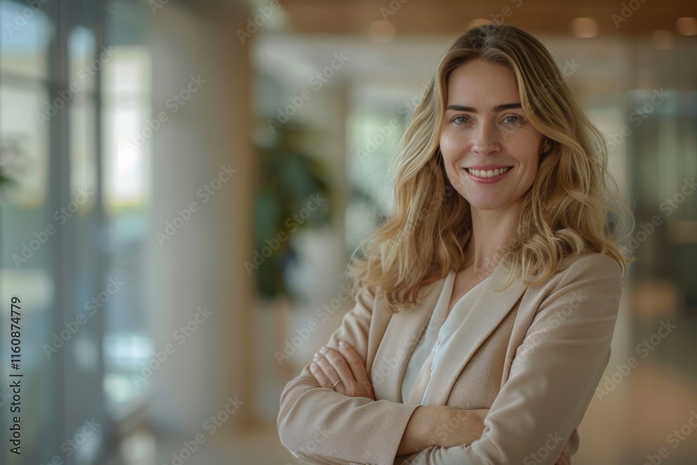 Confident female manager posing in office portrait. Confident female manager posing in office portrait.