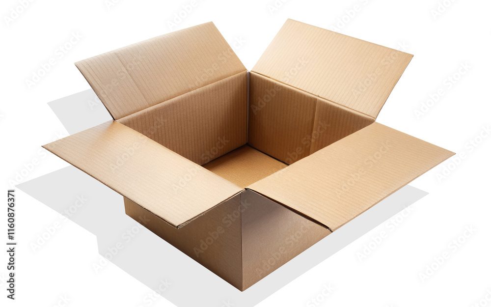 Open empty rectangular cardboard box isolated on white background. Mockup for design and advertising. Empty parcel paper or carton box mock up. Delivery packaging mock up