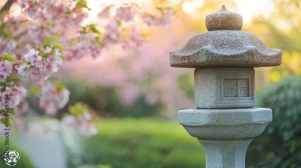 Serene Stone Lantern Surrounded by Cherry Blossoms Serene Stone Lantern Surrounded by Cherry Blossoms