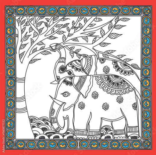 Madhubani or Mithila painting of Bihar. It is a traditional painting done by the women of Mithila region of Bihar in india