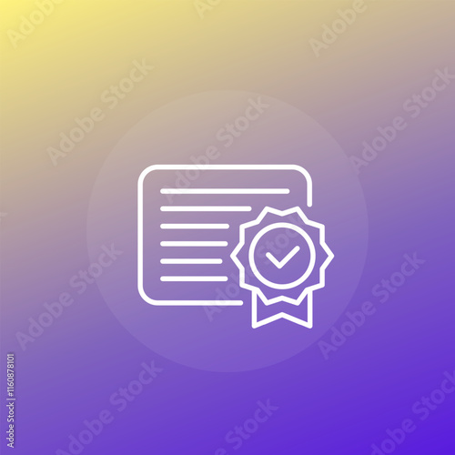 patent icon with a certificate, line vector
