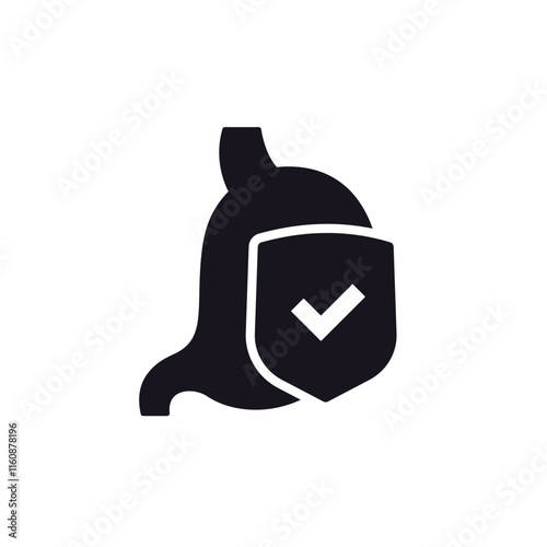 stomach icon with shield, pictogram on white