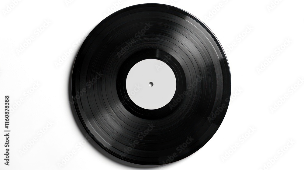 Black vinyl record with white label. Black vinyl record with white label.