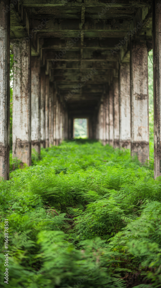Climate change ecosystem global crisis. Abandoned structure overgrown with greenery Climate change ecosystem global crisis. Abandoned structure overgrown with greenery