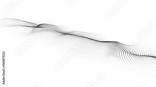 Wave in black and white. Big data visualization. Abstract background with interlacing dots. 3D rendering. Seamless loop.