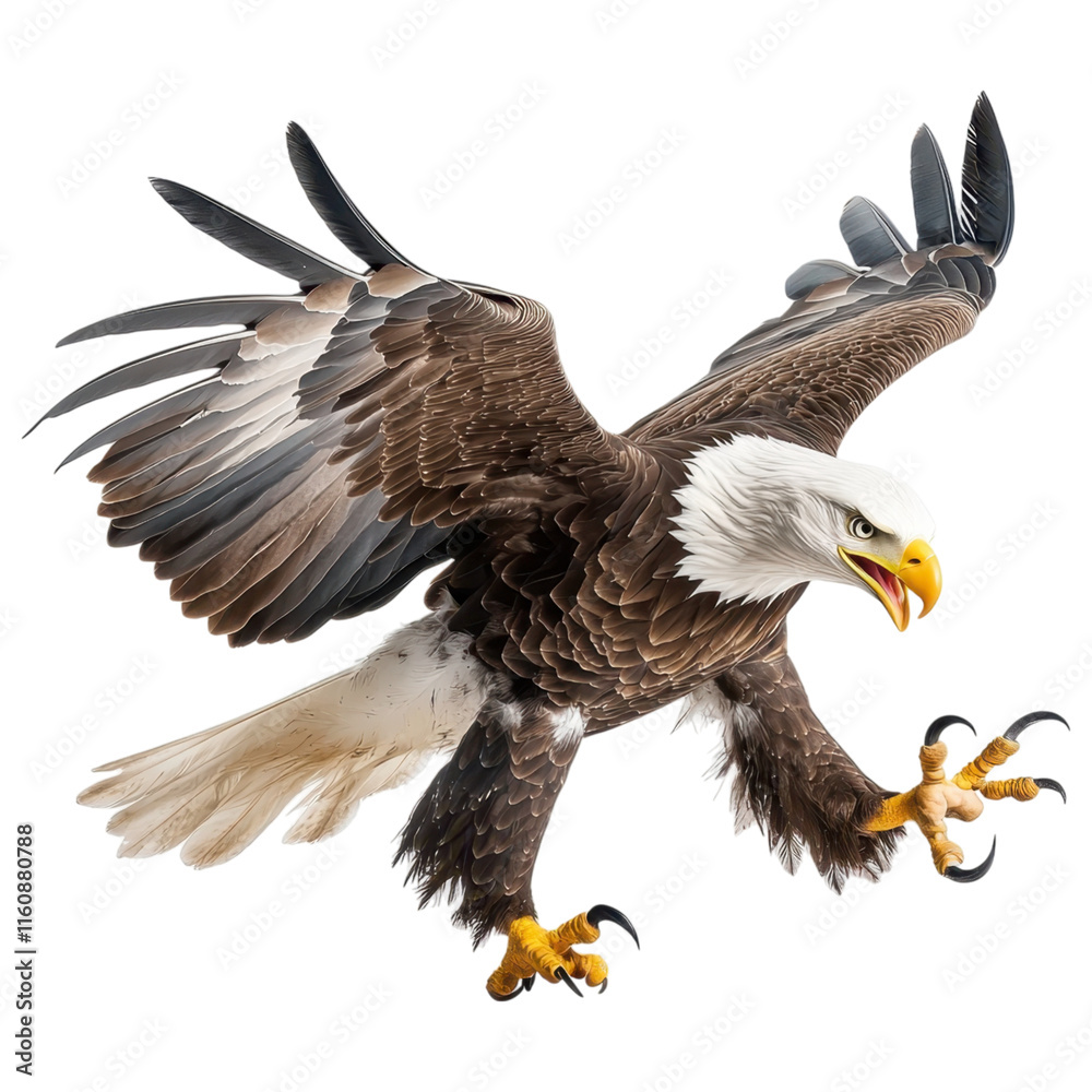 Obraz premium Majestic bald eagle in mid flight with claws open, showcasing power and grace