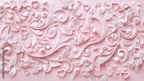 Delicate Floral Design with Soft Pink Background and Heart Accents