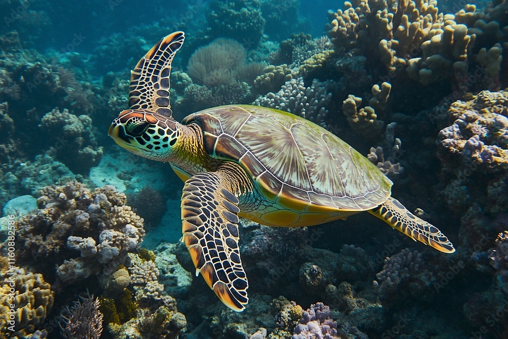 Fototapeta premium Green Sea Turtle of the Red Sea with generative ai