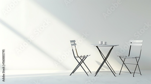 A small round table and chair set, with smooth wood finish, on a white surface, photographed with HD precision, photo