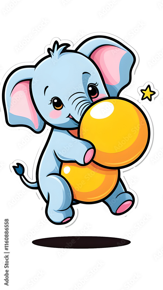 Fototapeta premium Kawaii Elephant Balancing on a Ball: Cute Contour Vector Design