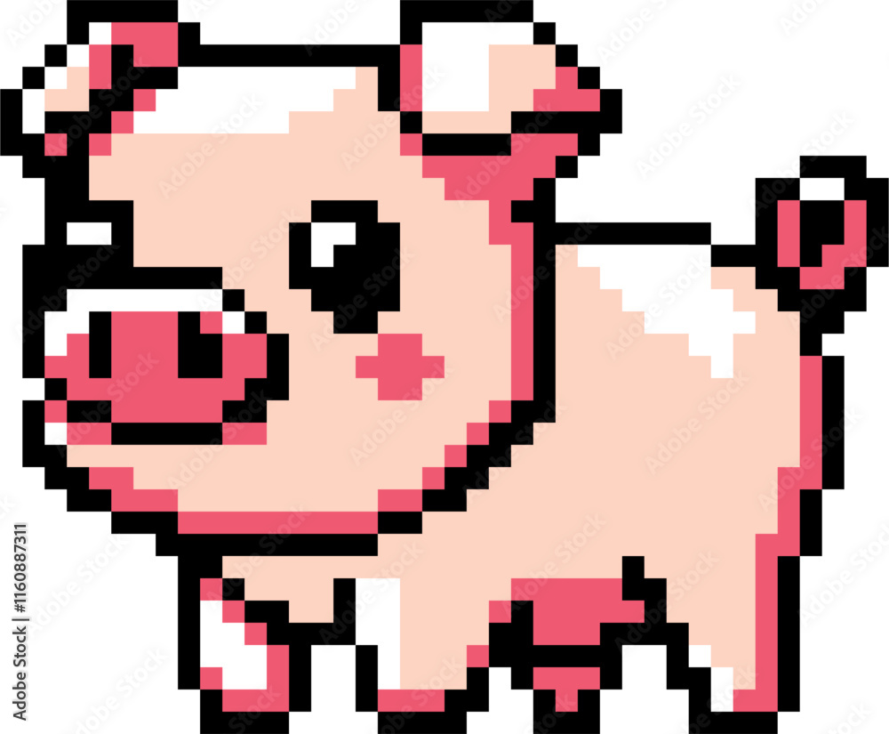 Pixel art illustration Pig. Pixelated Pig. Farm barn pig animal icon pixelated for the pixel art game and icon for website and video game. old school retro.