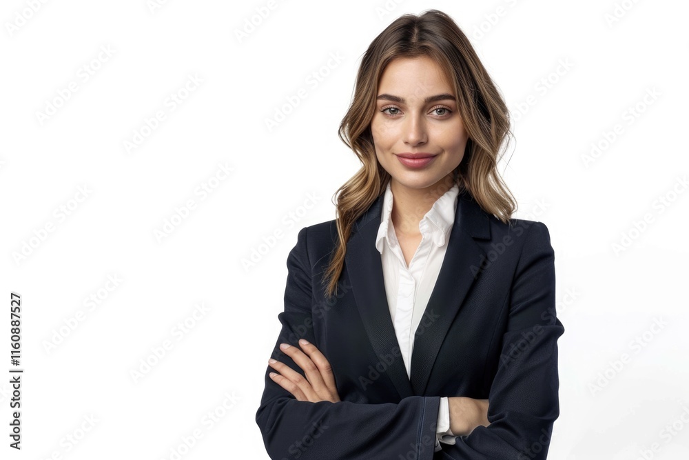 Portrait of smiling businesswoman in suit arms crossed isolated. Portrait of smiling businesswoman in suit arms crossed isolated.