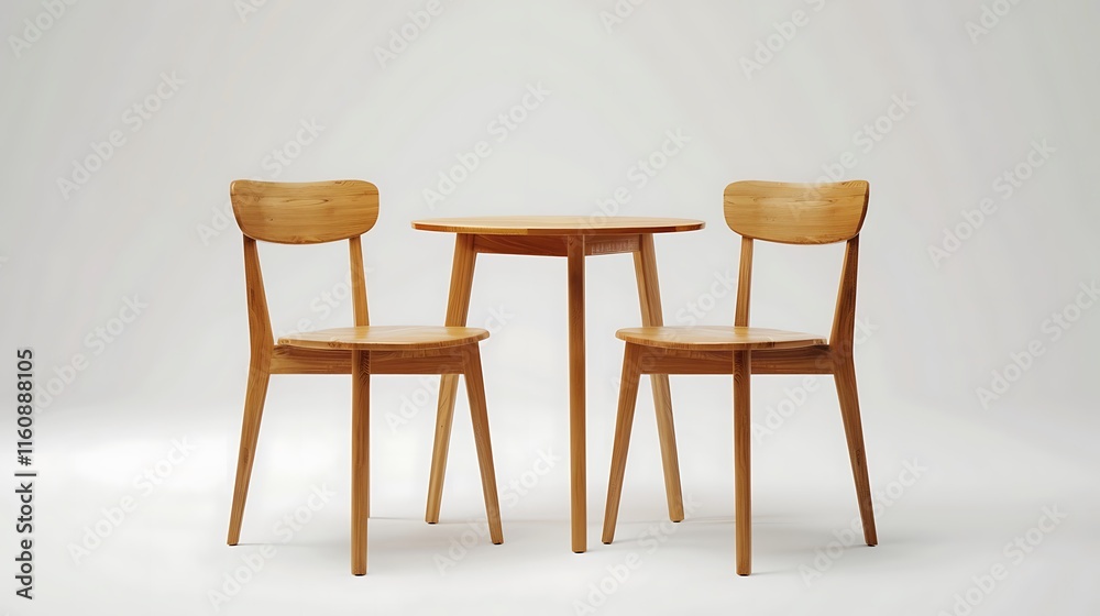 A pair of wooden dining chairs with a table, minimalist and elegant, on a white background, clear and sharp, A pair of wooden dining chairs with a table, minimalist and elegant, on a white background, clear and sharp,