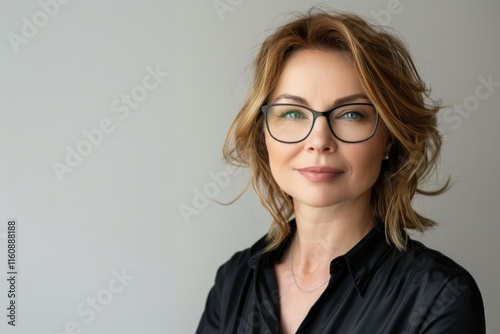 Wallpaper Mural Happy middle aged businesswoman with glasses smiling on white background. Torontodigital.ca