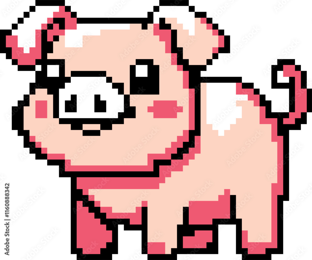 Fototapeta premium Pixel art illustration Pig. Pixelated Pig. Farm barn pig animal icon pixelated for the pixel art game and icon for website and video game. old school retro.