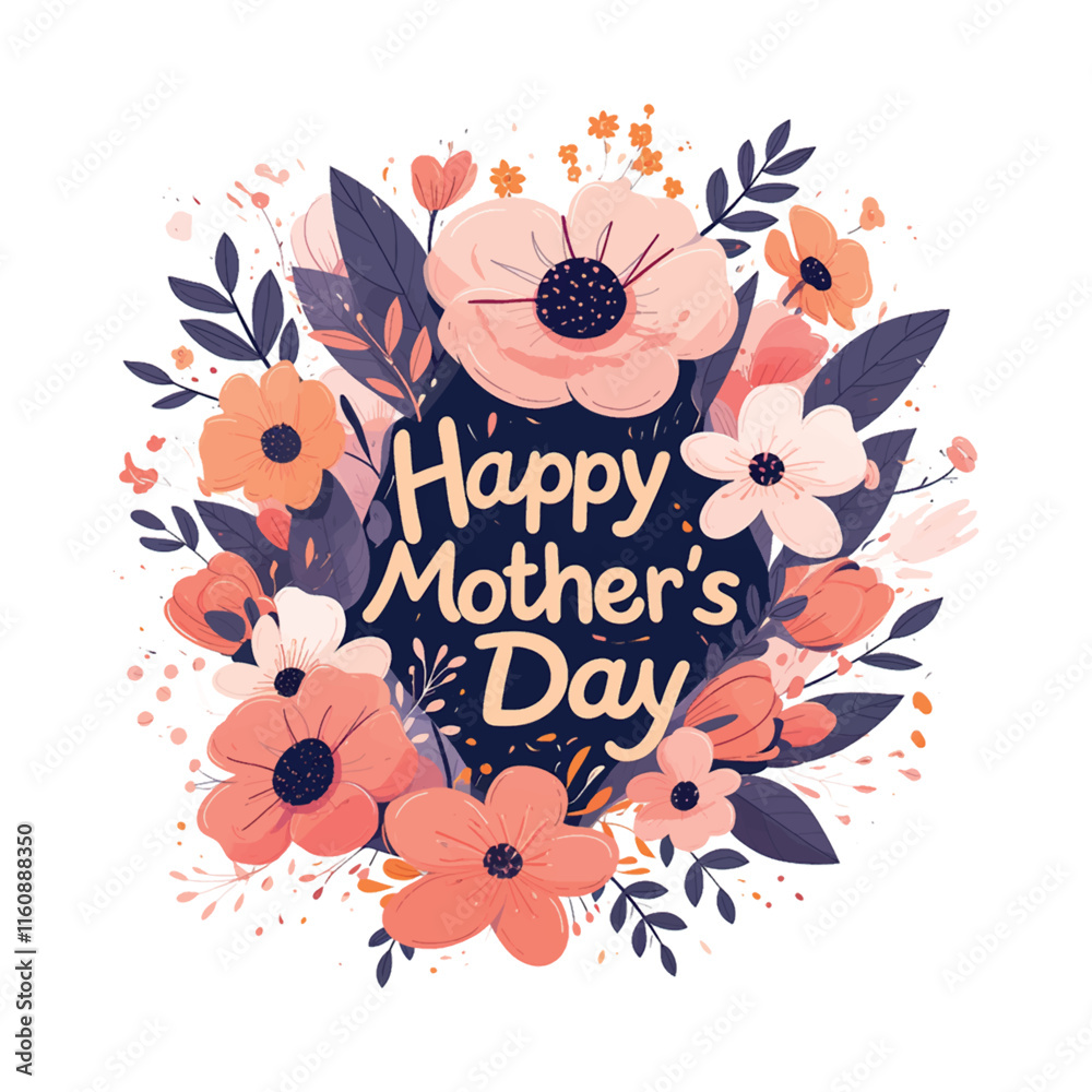 Naklejka premium A colorful flowery design with the words Happy Mother's Day written in cursive. The design is meant to convey a sense of warmth and love for mothers on this special day