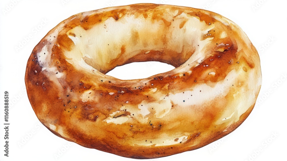 Fototapeta premium Watercolor Bagel Painting - Delicious Ring of Baked Goodness