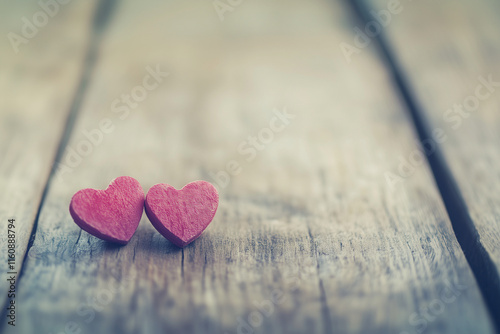 Hearts on Wooden Background – Rustic Valentine's Day Love Illustration - Negative space