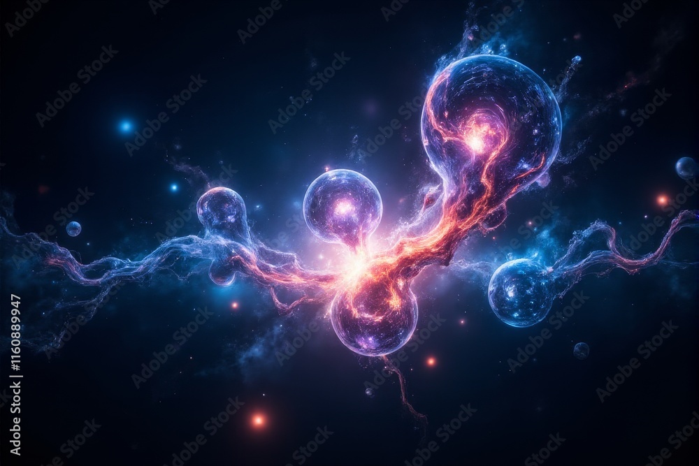 Quantum entanglement as abstract glowing shapes connected by energy lines Quantum entanglement as abstract glowing shapes connected by energy lines