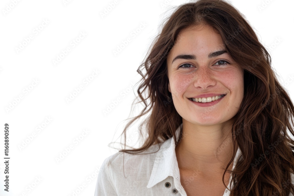 Beautiful brunette woman smiling confidently in casual attire. Beautiful brunette woman smiling confidently in casual attire.