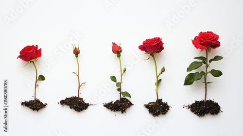 Fototapeta Naklejka Na Ścianę i Meble -  Red rose growth stages from bud to bloom.