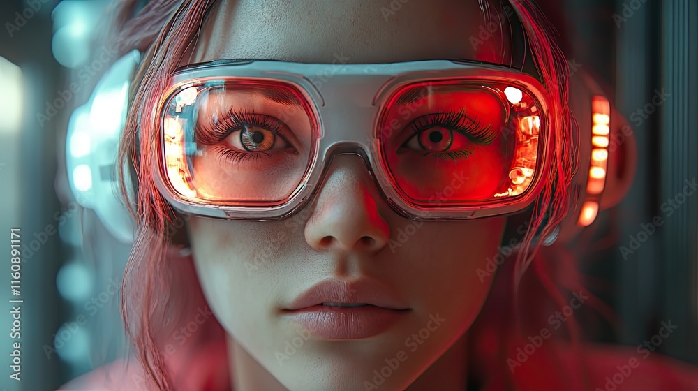 VR game, woman in online metaverse gaming for fantasy cyber space, explore, relax, fun virtual reality user, 3D AI experience in futuristic world VR game, woman in online metaverse gaming for fantasy cyber space, explore, relax, fun virtual reality user, 3D AI experience in futuristic world
