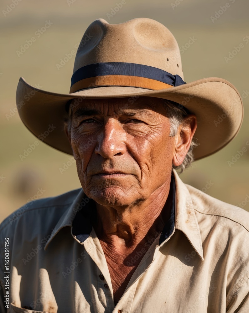 A mature man wearing a wide-brimmed hat and a button-up shirt, gazing thoughtfully into the distance against a natural backdrop. A mature man wearing a wide-brimmed hat and a button-up shirt, gazing thoughtfully into the distance against a natural backdrop.