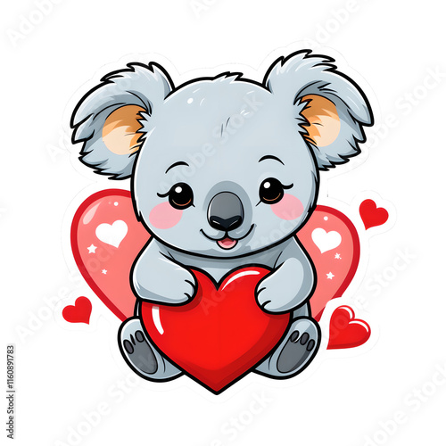 Koala Hugging Heart: Kawaii Contour Vector Art on White Background photo