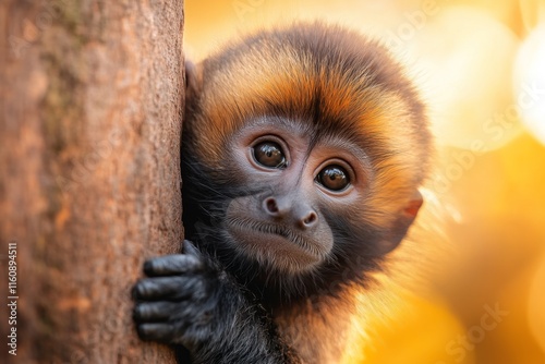 A capuchin monkey on a tree near IguazÃº Falls, its playful posture framed by cascading water in the background