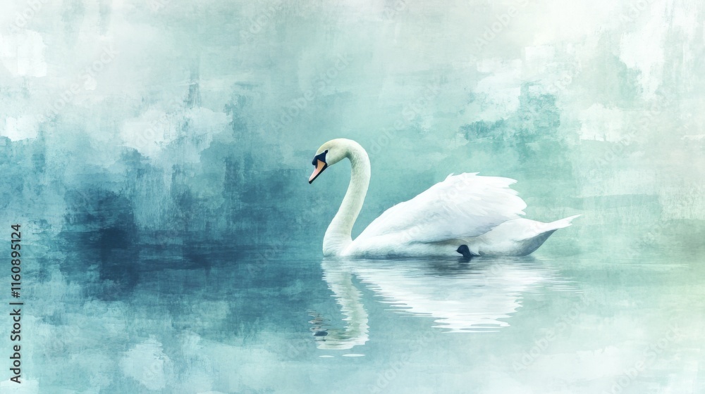 Fototapeta premium Serene Swan in a Tranquil Water Scene