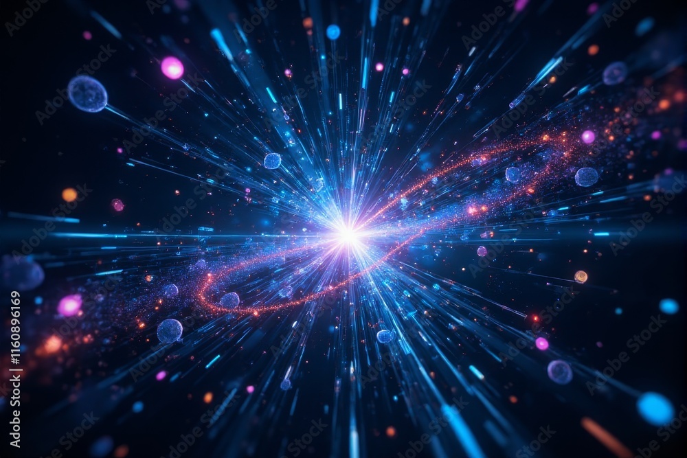 Fototapeta premium Quantum computing as a dynamic field of moving particles and light rays