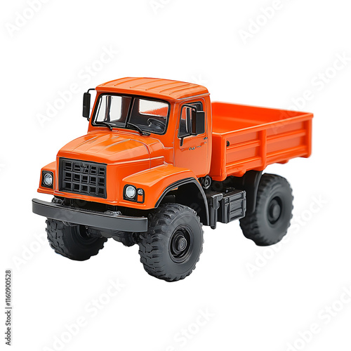 Orange dump truck model isolated Transparent Background.