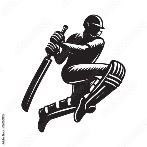 Cricket element Silhouette Vector Illustration, Solid White Background.