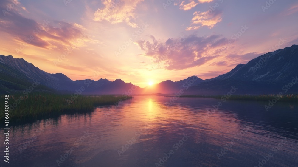 Majestic Sunset Over a Serene Mountain Lake Majestic Sunset Over a Serene Mountain Lake