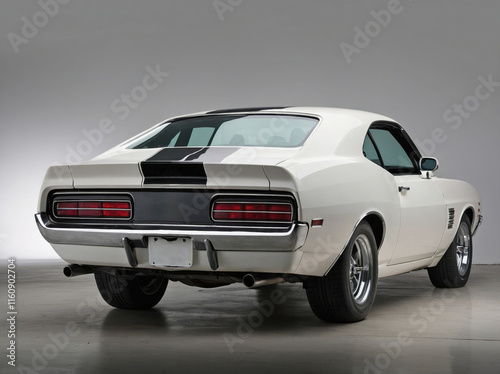 A muscle car photographed from a 45-degree rear angle