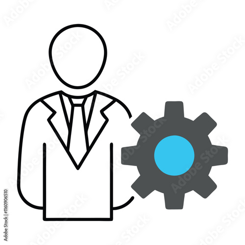 Businessman Icon with Gear Black and White Vector Design.